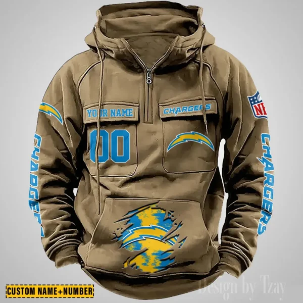 Los Angeles Chargers NFL Multi Pocket Zipper Retro Hoodie AZVMHD849