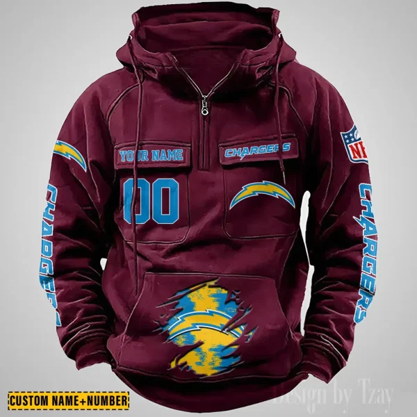 Los Angeles Chargers NFL Multi Pocket Zipper Retro Hoodie AZVMHD849 - Image 3