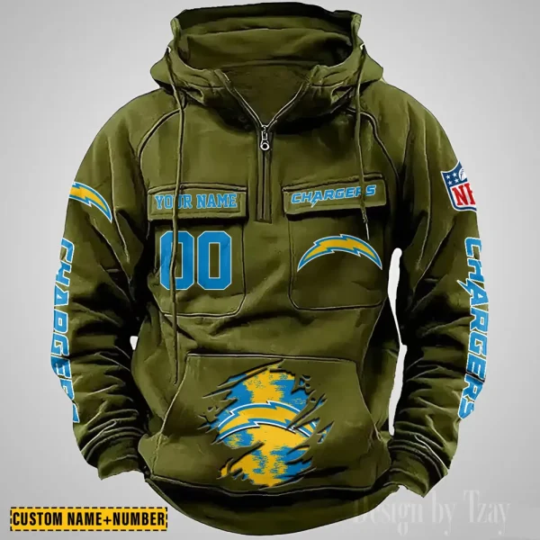 Los Angeles Chargers NFL Multi Pocket Zipper Retro Hoodie AZVMHD849 - Image 4