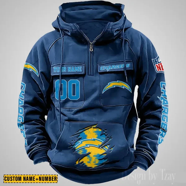 Los Angeles Chargers NFL Multi Pocket Zipper Retro Hoodie AZVMHD849 - Image 5