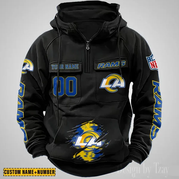 Los Angeles Rams NFL Multi Pocket Zipper Retro Hoodie AZVMHD850 - Image 2