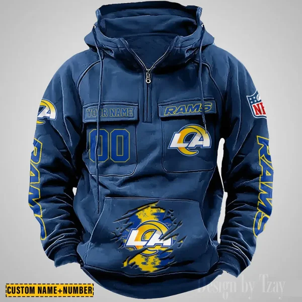 Los Angeles Rams NFL Multi Pocket Zipper Retro Hoodie AZVMHD850 - Image 3