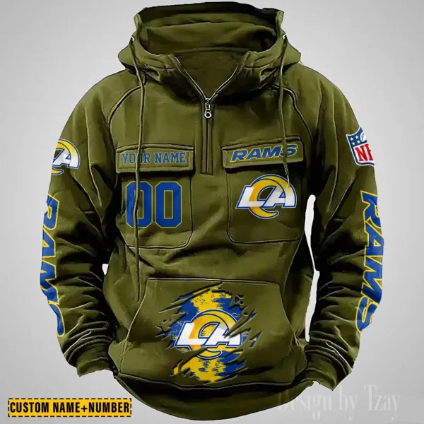 Los Angeles Rams NFL Multi Pocket Zipper Retro Hoodie AZVMHD850 - Image 4