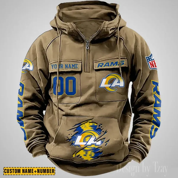 Los Angeles Rams NFL Multi Pocket Zipper Retro Hoodie AZVMHD850 - Image 5