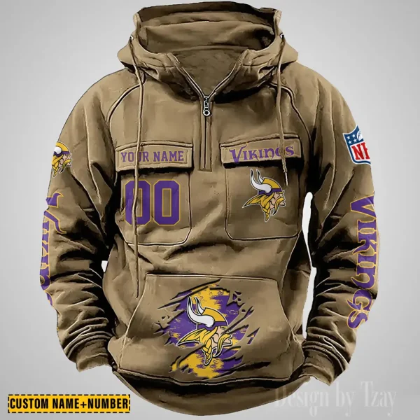 Minnesota Vikings NFL Multi Pocket Zipper Retro Hoodie AZVMHD852