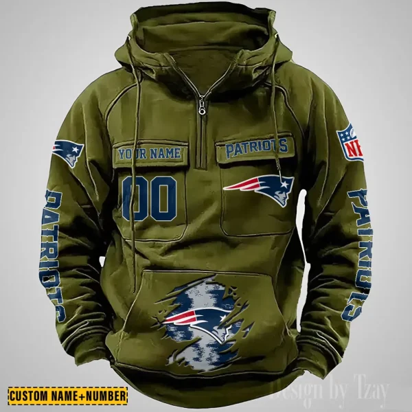 New England Patriots NFL Multi Pocket Zipper Retro Hoodie AZVMHD853 - Image 3