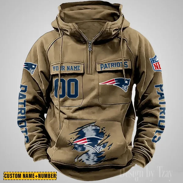 New England Patriots NFL Multi Pocket Zipper Retro Hoodie AZVMHD853 - Image 5