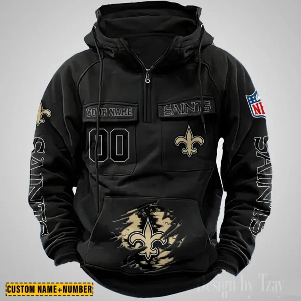 New Orleans Saints NFL Multi Pocket Zipper Retro Hoodie AZVMHD854 - Image 2