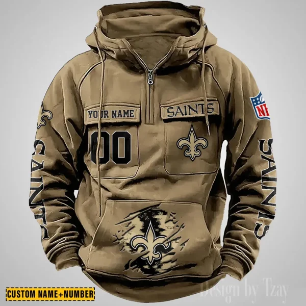 New Orleans Saints NFL Multi Pocket Zipper Retro Hoodie AZVMHD854 - Image 3