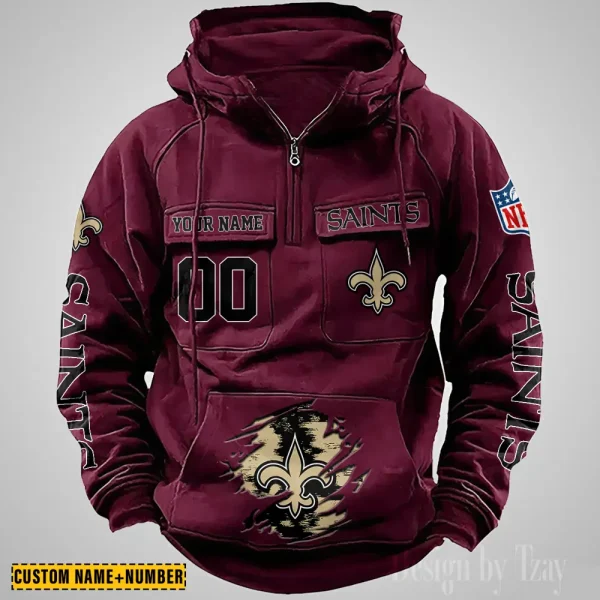 New Orleans Saints NFL Multi Pocket Zipper Retro Hoodie AZVMHD854 - Image 4