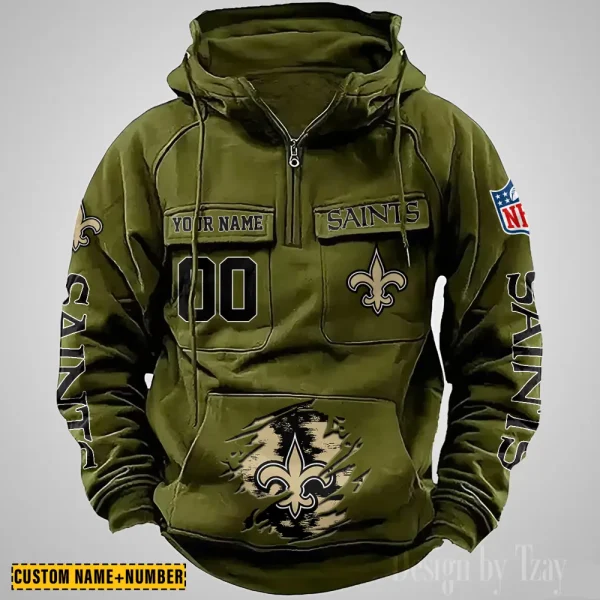 New Orleans Saints NFL Multi Pocket Zipper Retro Hoodie AZVMHD854