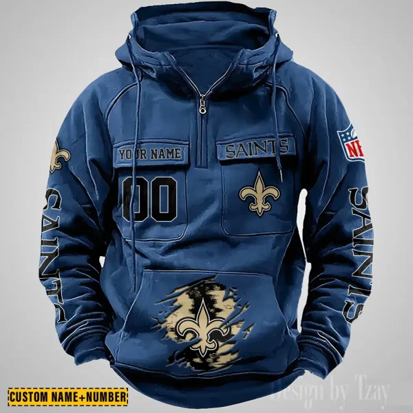 New Orleans Saints NFL Multi Pocket Zipper Retro Hoodie AZVMHD854 - Image 5