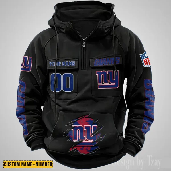 New York Giants NFL Multi Pocket Zipper Retro Hoodie AZVMHD855