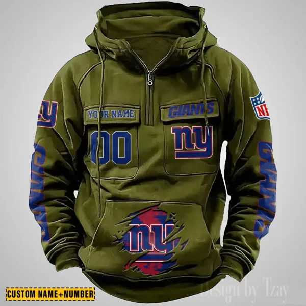 New York Giants NFL Multi Pocket Zipper Retro Hoodie AZVMHD855 - Image 3