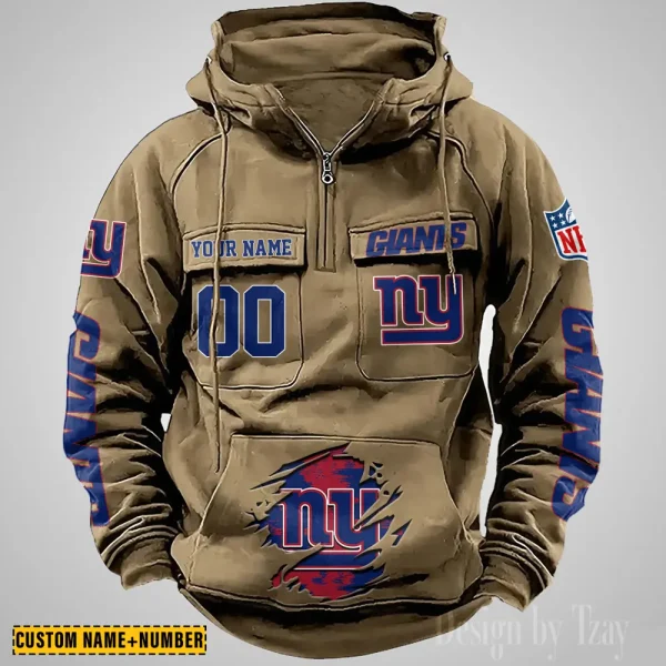 New York Giants NFL Multi Pocket Zipper Retro Hoodie AZVMHD855 - Image 4