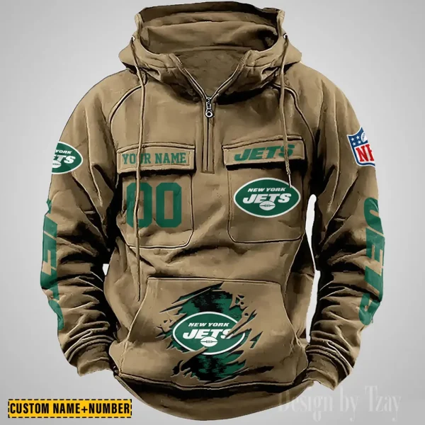 New York Jets NFL Multi Pocket Zipper Retro Hoodie AZVMHD856