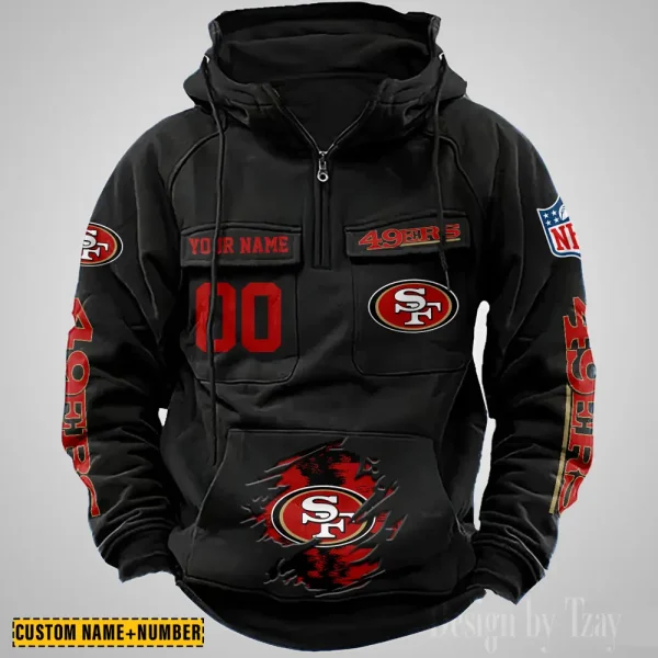 San Francisco 49ers NFL Multi Pocket Zipper Retro Hoodie AZVMHD859 - Image 2