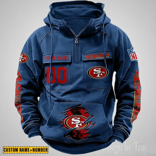 San Francisco 49ers NFL Multi Pocket Zipper Retro Hoodie AZVMHD859 - Image 3