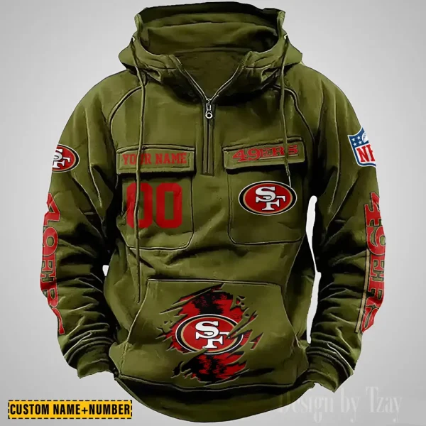 San Francisco 49ers NFL Multi Pocket Zipper Retro Hoodie AZVMHD859