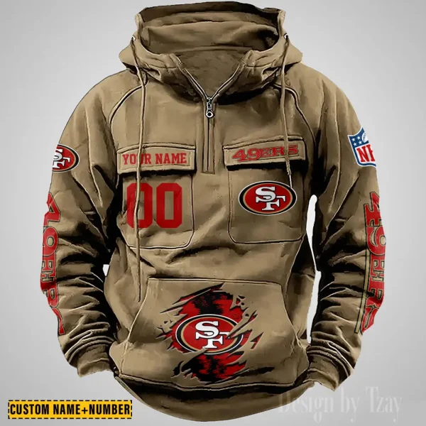 San Francisco 49ers NFL Multi Pocket Zipper Retro Hoodie AZVMHD859 - Image 4