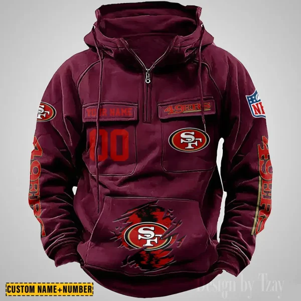 San Francisco 49ers NFL Multi Pocket Zipper Retro Hoodie AZVMHD859 - Image 5