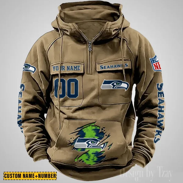 Seattle Seahawks NFL Multi Pocket Zipper Retro Hoodie AZVMHD860