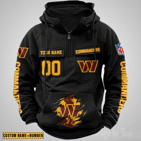 Washington Commanders NFL Multi Pocket Zipper Retro Hoodie AZVMHD861