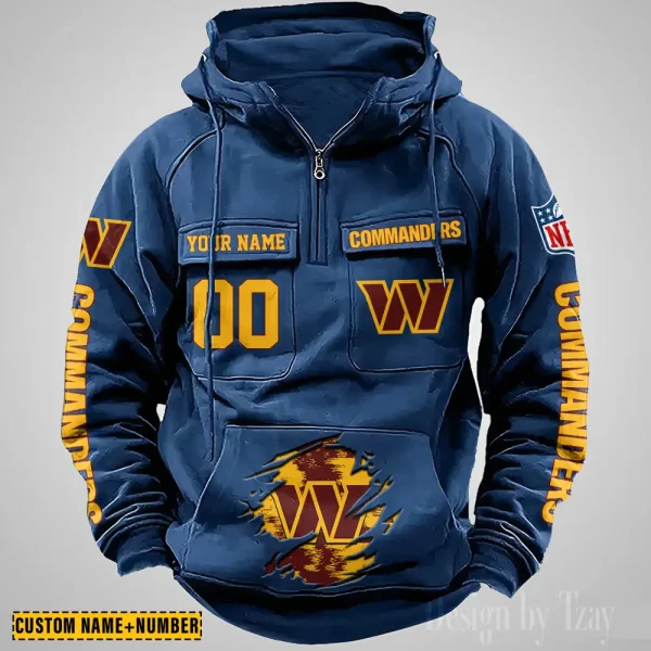 Washington Commanders NFL Multi Pocket Zipper Retro Hoodie AZVMHD861 - Image 2