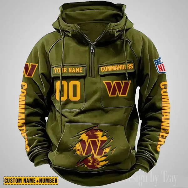 Washington Commanders NFL Multi Pocket Zipper Retro Hoodie AZVMHD861 - Image 3
