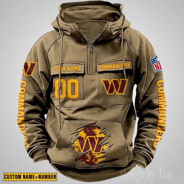 Washington Commanders NFL Multi Pocket Zipper Retro Hoodie AZVMHD861 - Image 4