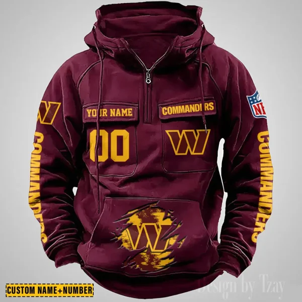 Washington Commanders NFL Multi Pocket Zipper Retro Hoodie AZVMHD861 - Image 5