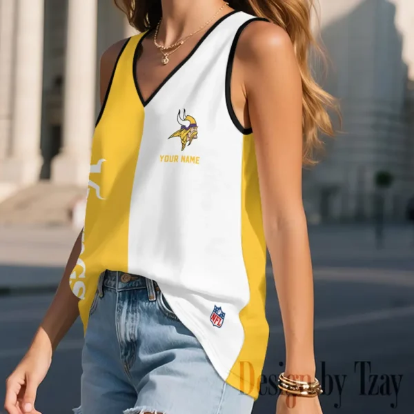 Minnesota Vikings Summer Casual Women's Tank Vest Sleeveless SPTVNECKWVTS419