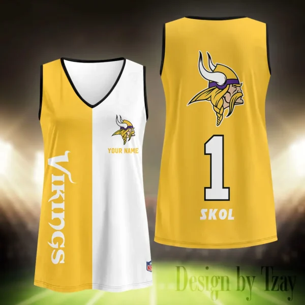 Minnesota Vikings Summer Casual Women's Tank Vest Sleeveless SPTVNECKWVTS419 - Image 2