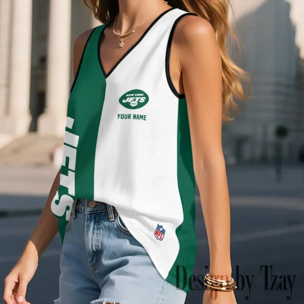 New York Jets Summer Casual Women's Tank Vest Sleeveless SPTVNECKWVTS423