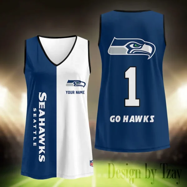 Seattle Seahawks Summer Casual Women's Tank Vest Sleeveless SPTVNECKWVTS427 - Image 2
