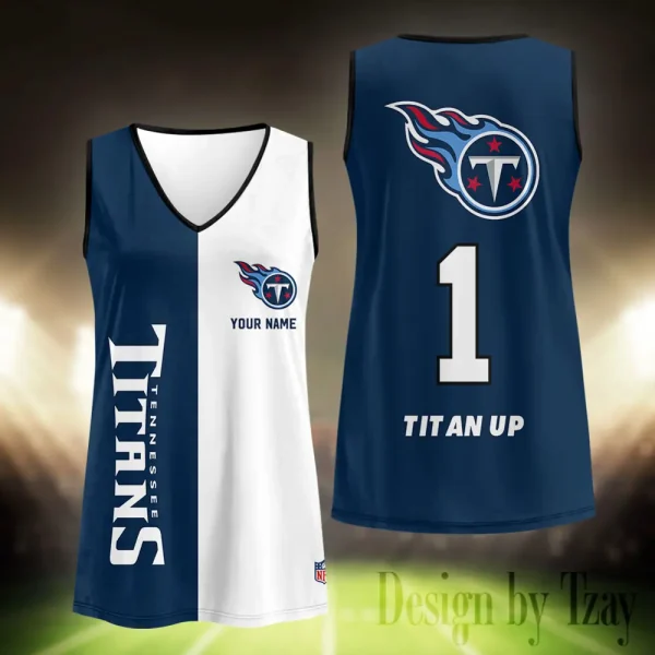 Tennessee Titans Summer Casual Women's Tank Vest Sleeveless SPTVNECKWVTS429 - Image 2