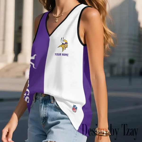 Minnesota Vikings Summer Casual Women's Tank Vest Sleeveless SPTVNECKWVTS442