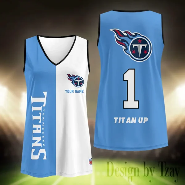Tennessee Titans Summer Casual Women's Tank Vest Sleeveless SPTVNECKWVTS450 - Image 2
