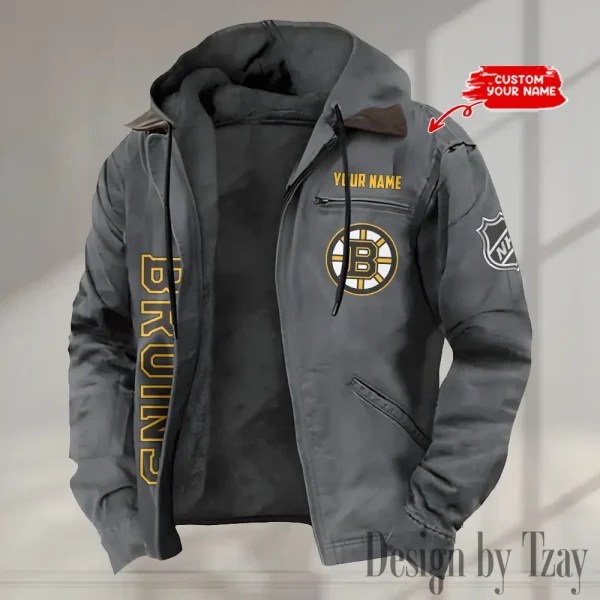 Boston Bruins Men's Casual Padded Jacket Hooded Trending 2025 SPTPJH098 - Image 2