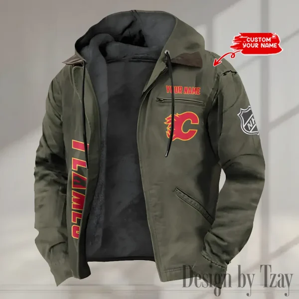 Calgary Flames Men's Casual Padded Jacket Hooded Trending 2025 SPTPJH100