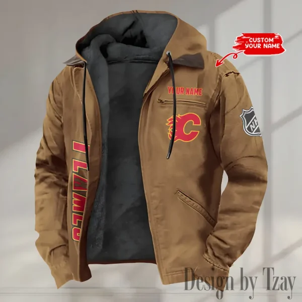 Calgary Flames Men's Casual Padded Jacket Hooded Trending 2025 SPTPJH100 - Image 3