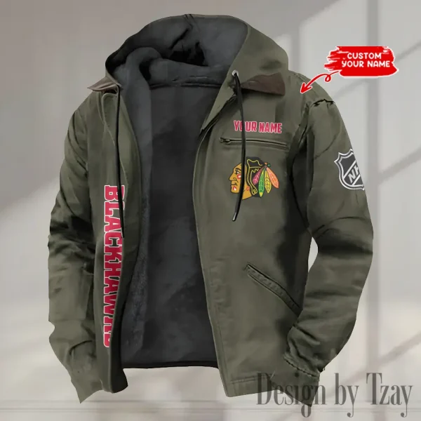 Chicago Blackhawks Men's Casual Padded Jacket Hooded Trending 2025 SPTPJH102 - Image 3