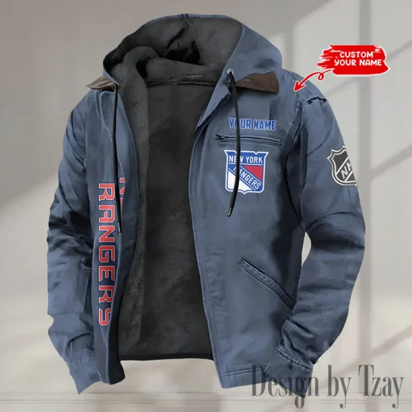 New York Rangers Men's Casual Padded Jacket Hooded Trending 2025 SPTPJH114 - Image 2
