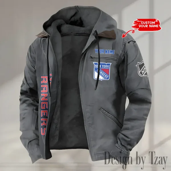 New York Rangers Men's Casual Padded Jacket Hooded Trending 2025 SPTPJH114 - Image 3