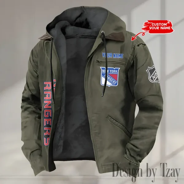 New York Rangers Men's Casual Padded Jacket Hooded Trending 2025 SPTPJH114 - Image 4
