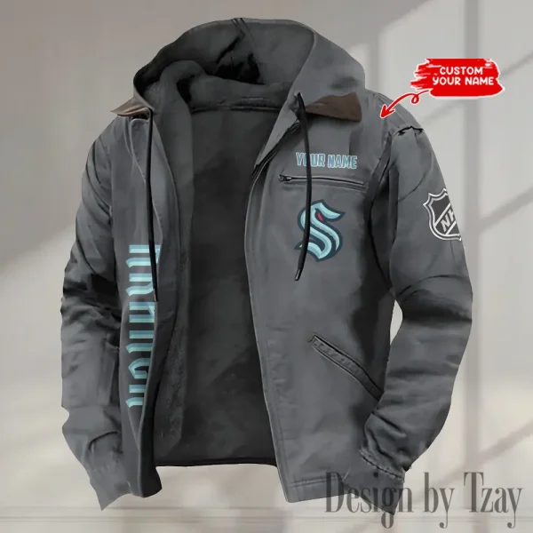 Seattle Kraken Men's Casual Padded Jacket Hooded Trending 2025 SPTPJH119 - Image 2