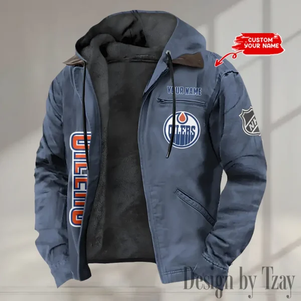 Edmonton Oilers Men's Casual Padded Jacket Hooded Trending 2025 SPTPJH128 - Image 3