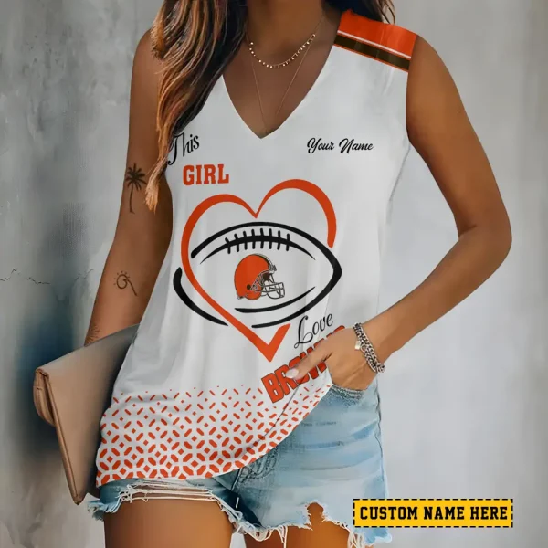 Cleveland Browns Summer Casual Women's Tank Vest Sleeveless SPTVNECKWVTS491