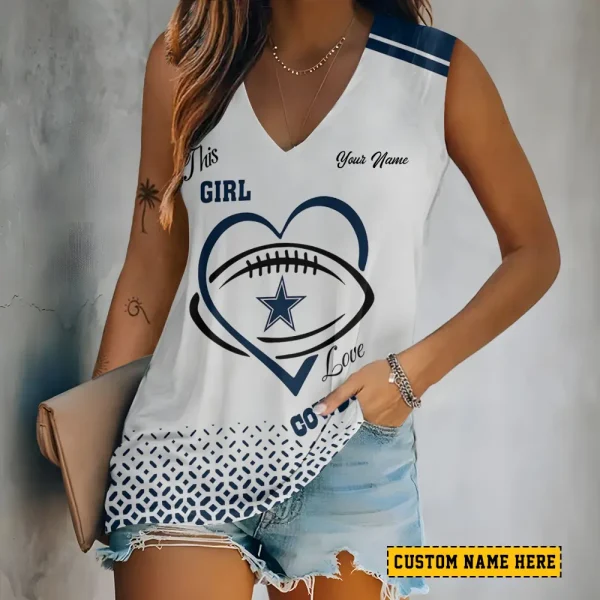 Dallas Cowboys Summer Casual Women's Tank Vest Sleeveless SPTVNECKWVTS492