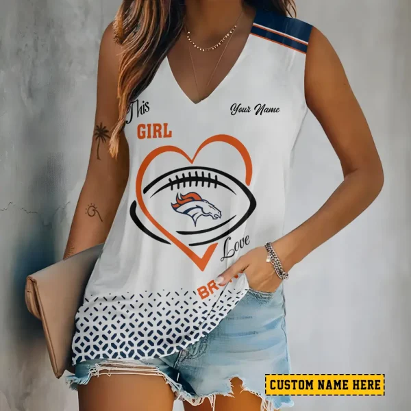 Denver Broncos Summer Casual Women's Tank Vest Sleeveless SPTVNECKWVTS493